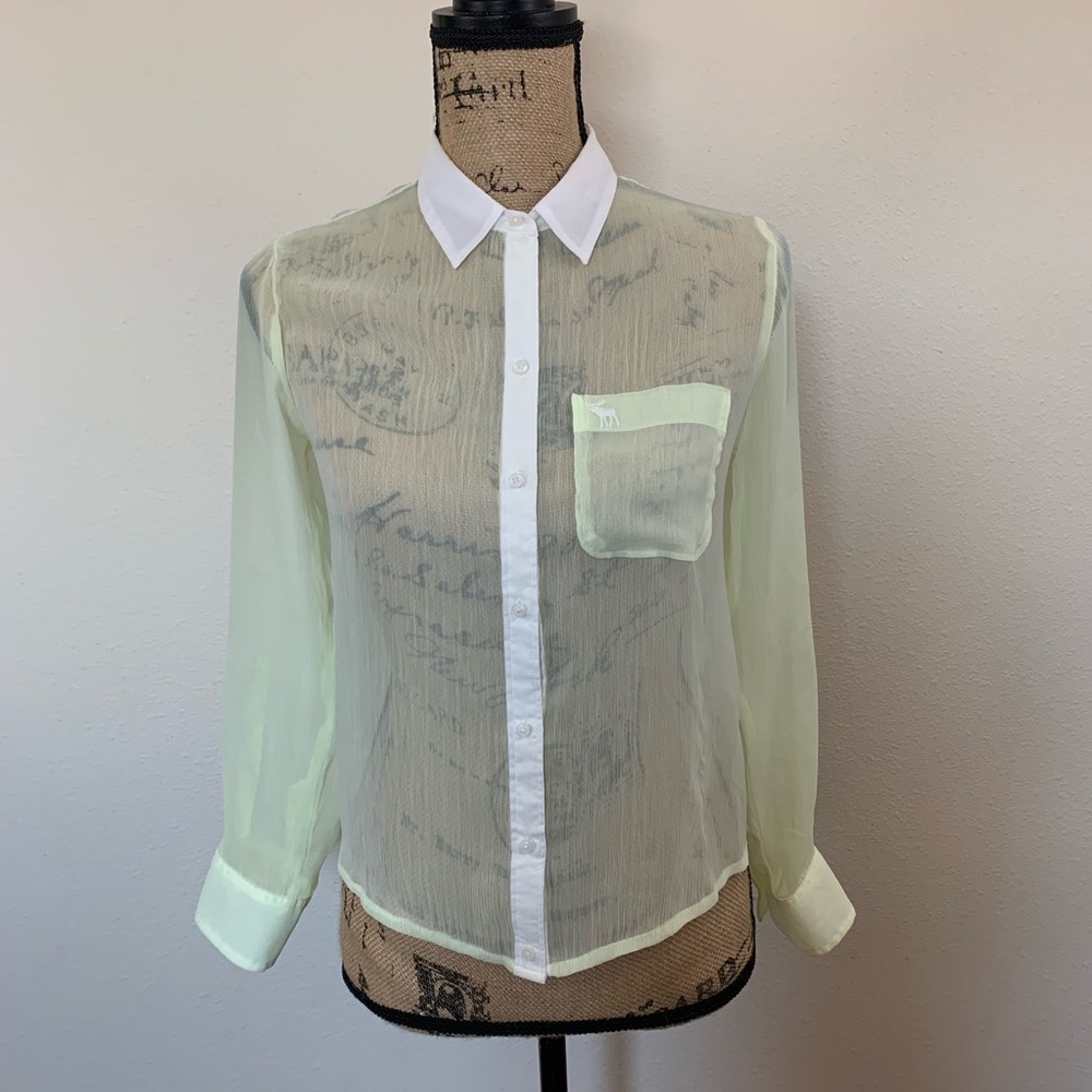 Sheer yellow & white Abercrombie & Fitch Blouse